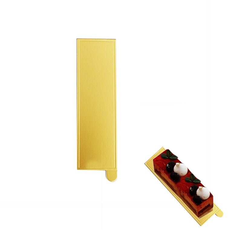 Proshopping 100 pcs 5.12"x1.57" Mini Cake Boards, Long Bar Rectangular Gold Mousse Cardboard Set, Cupcake Base, Dessert Displays Tray, Disposable Paper Coasters, for Wedding Party Cake Pastry Cup - Image 1